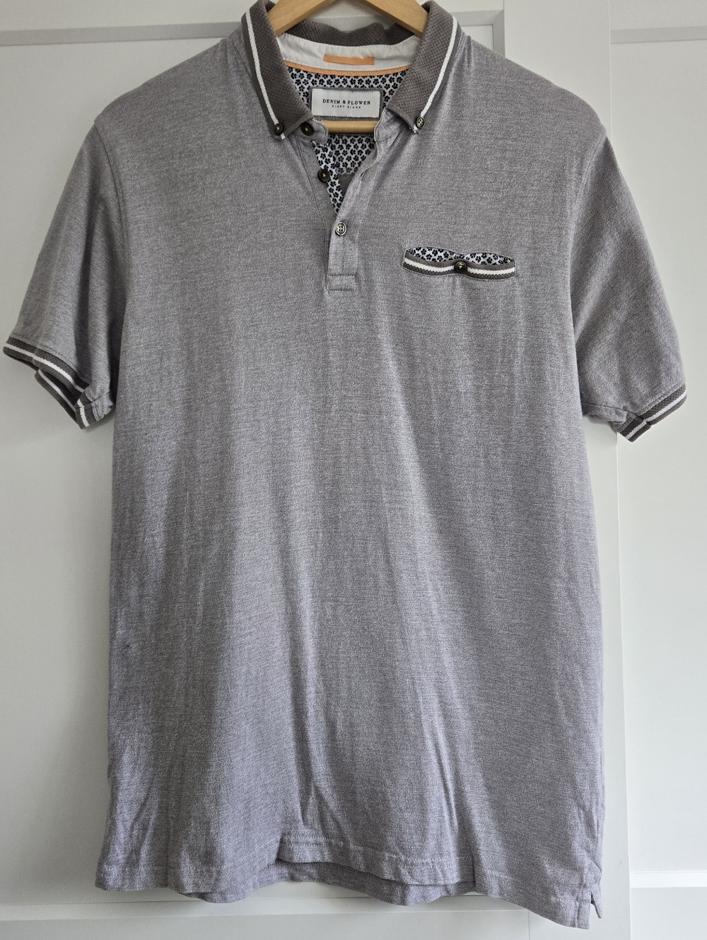 Denim & Flower Ricky Singh Grey Mens Medium Short Sleeve Polo